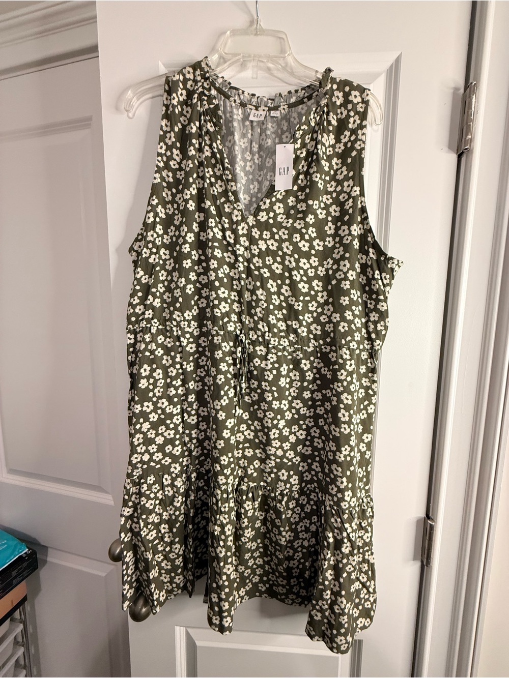 GAP Olive Green Floral V-Neck Mini Dress